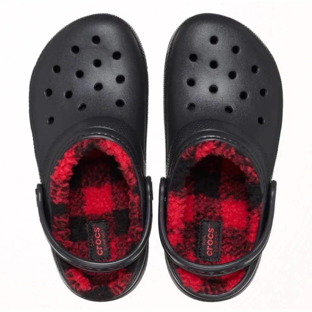 Crocs Classic Lined Red & Black Buffalo‎ Check Youth Kids Junior Size J2 NEW
